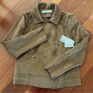 NWT Justfab Faux Suede Moto Jacket Brown Size M